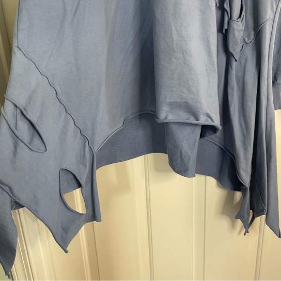 Tempo Paris Light Blue Knit sweater asymmetric fringe hooded ties Size S/M - Picture 4 of 8